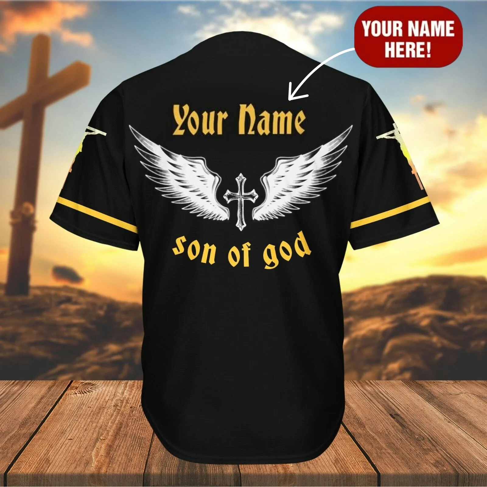 Angel Wings Child Of God Cross Custom Baseball Jersey - Personalized Jesus Baseball Jersey For Men and Women