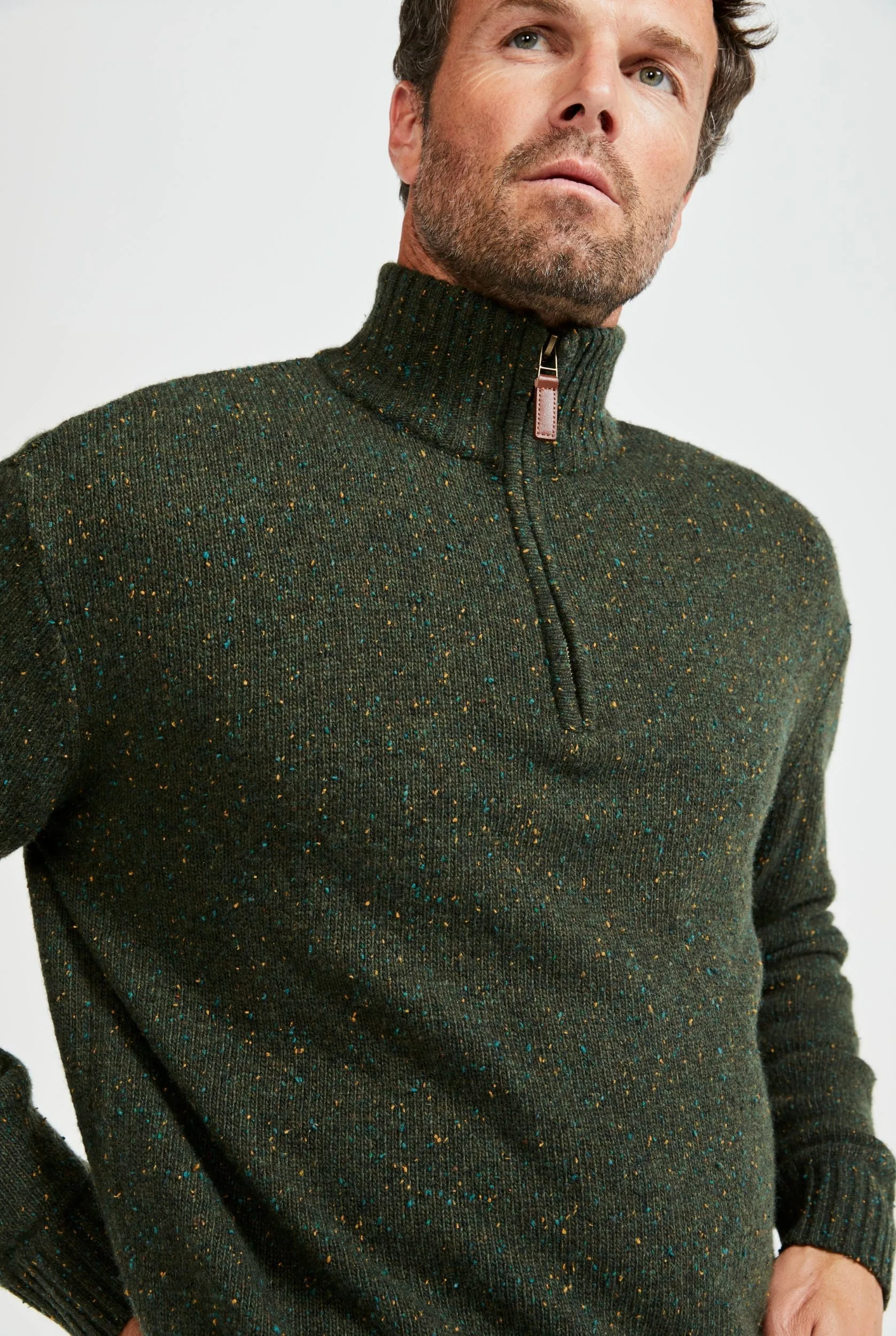 Aran Troyer Zip Sweater | Green