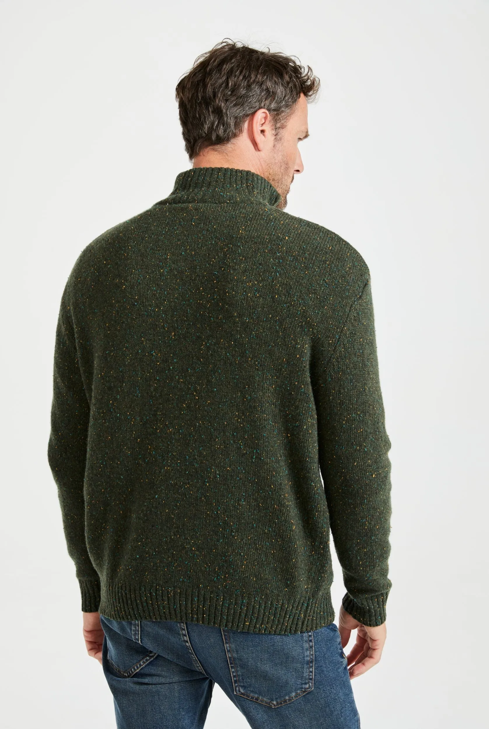 Aran Troyer Zip Sweater | Green