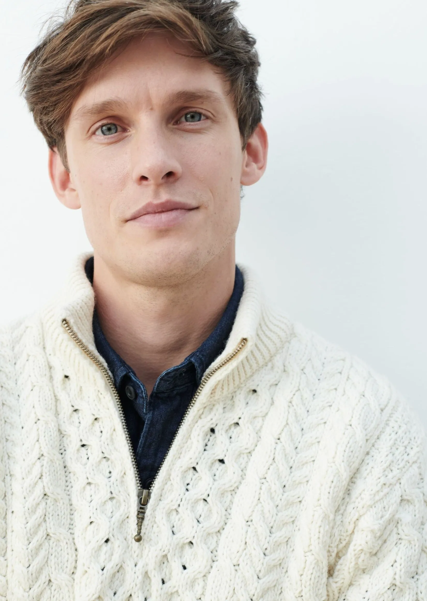 Ballycroy Mens Aran Half Zip Sweater | Natural