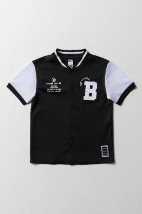 Baseball Button Through T-Shirt Black & White