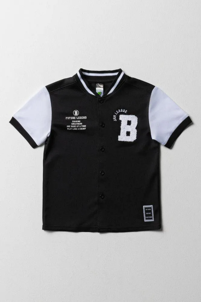 Baseball Button Through T-Shirt Black & White