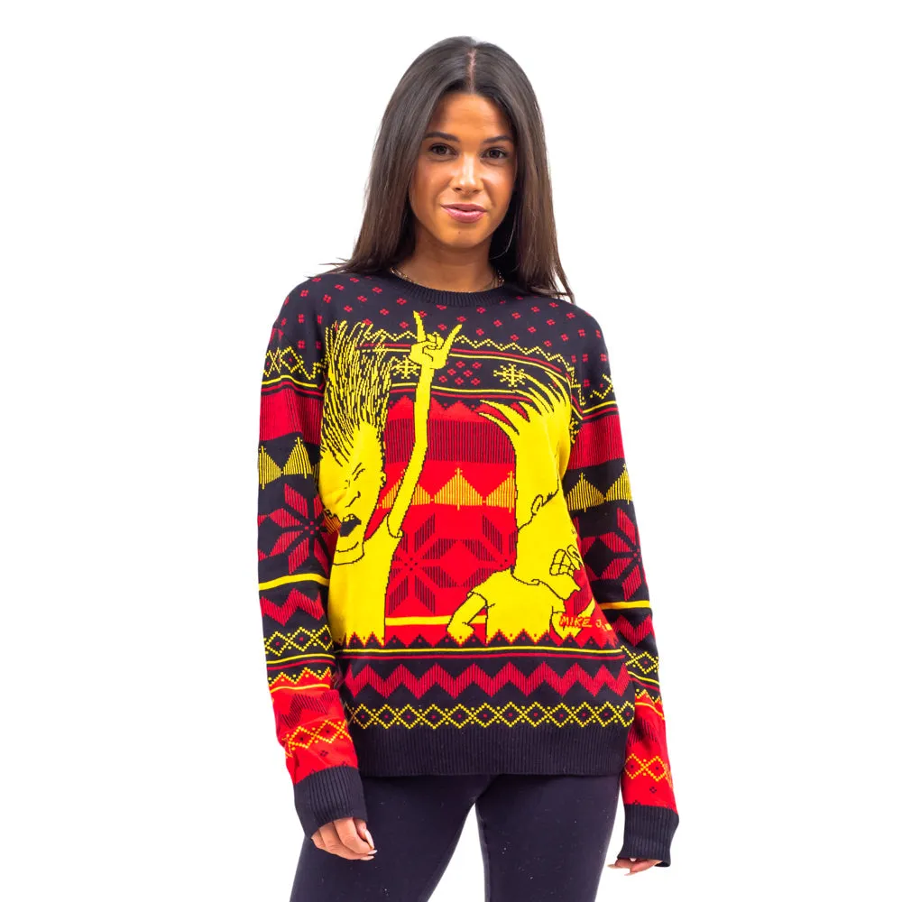 Beavis and Butthead Rock and Roll Three Color Ugly Christmas Sweater