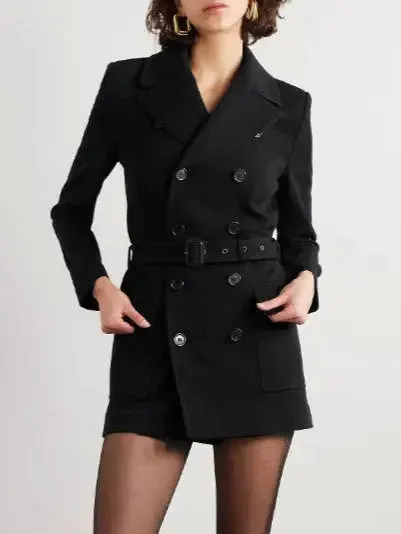 Belted Double-Breasted Wool-Blend Jersey Trench Coat