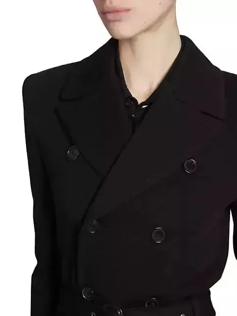 Belted Double-Breasted Wool-Blend Jersey Trench Coat