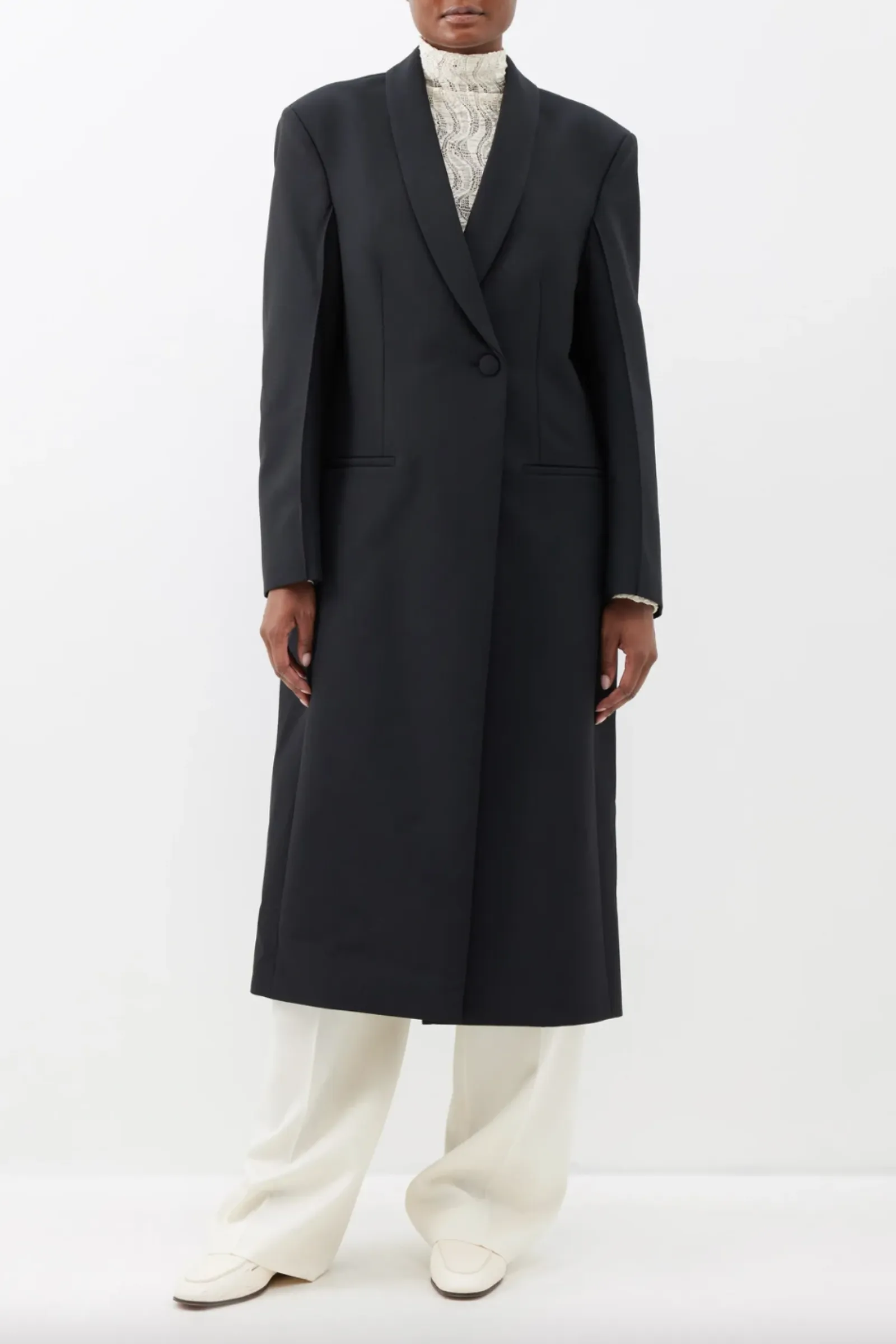 Black Double-breasted Twill Coat