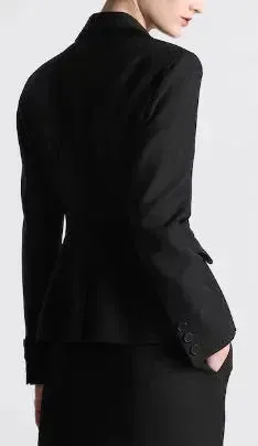 Black Double-Breasted Velvet-Trim Blazer