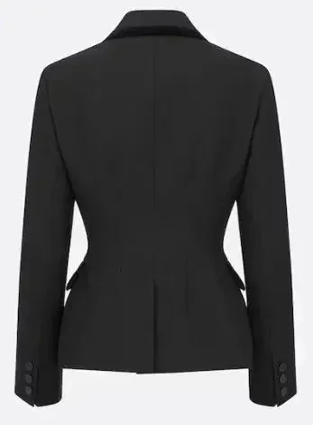 Black Double-Breasted Velvet-Trim Blazer