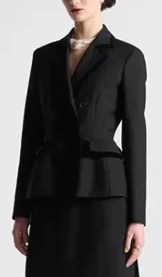 Black Double-Breasted Velvet-Trim Blazer