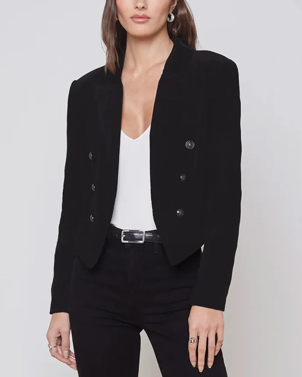 Black Wayne Double Breasted Crop Jacket