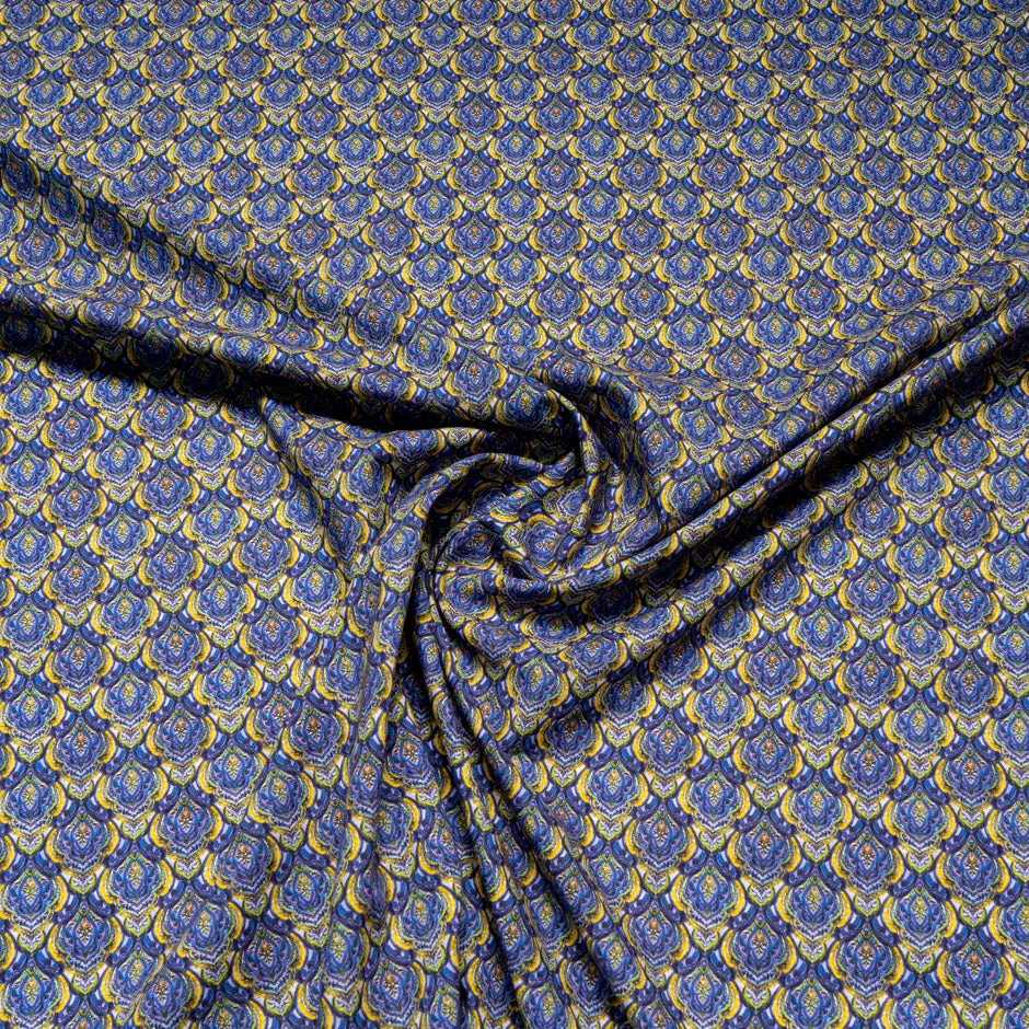 Blue & Yellow Geo Printed Superfine Cotton