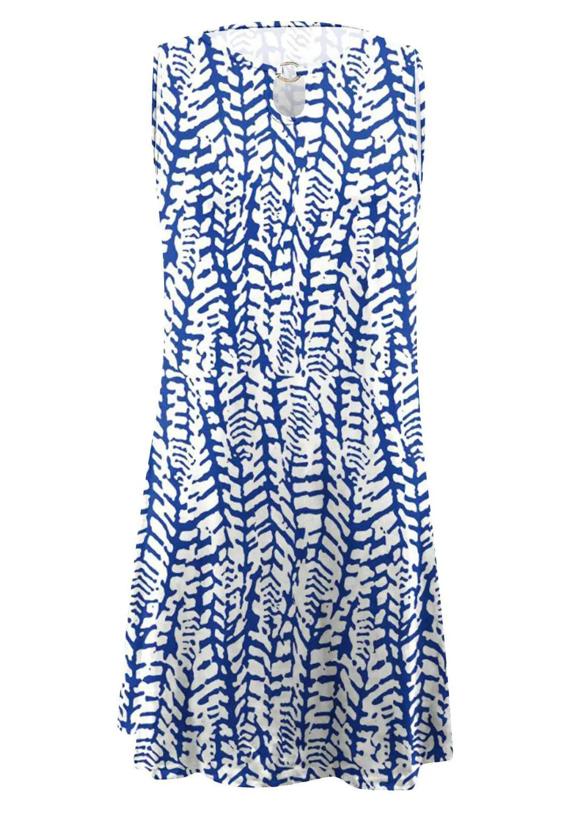 Chic Blue O-Neck Print Mid Dresses Summer LY3881