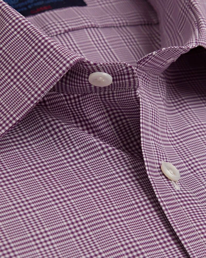 Classic Fit, Classic Collar, Double Cuff Shirt In Purple & White Prince of Wales Check Twill