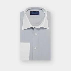 Classic Fit Plain Light Grey End-on-End Cotton Shirt with Classic Collar & Double Cuff