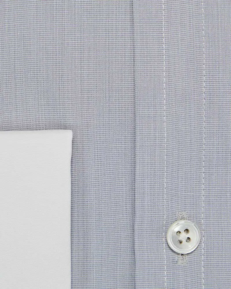 Classic Fit Plain Light Grey End-on-End Cotton Shirt with Classic Collar & Double Cuff