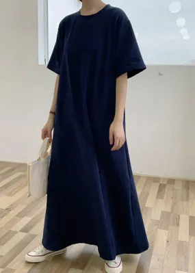 Classy Blue Solid Cotton Long Dresses Summer LY2109