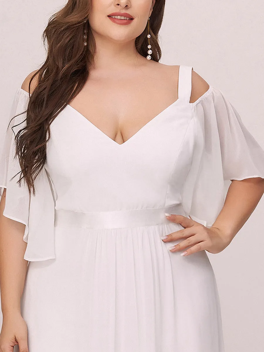 Cold Shoulder Chiffon Wholesale Bridesmaid Dress with Ruffle Sleeves