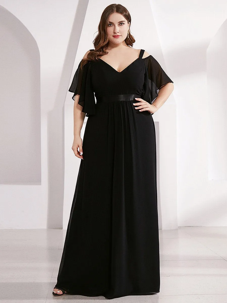 Cold Shoulder Chiffon Wholesale Bridesmaid Dress with Ruffle Sleeves