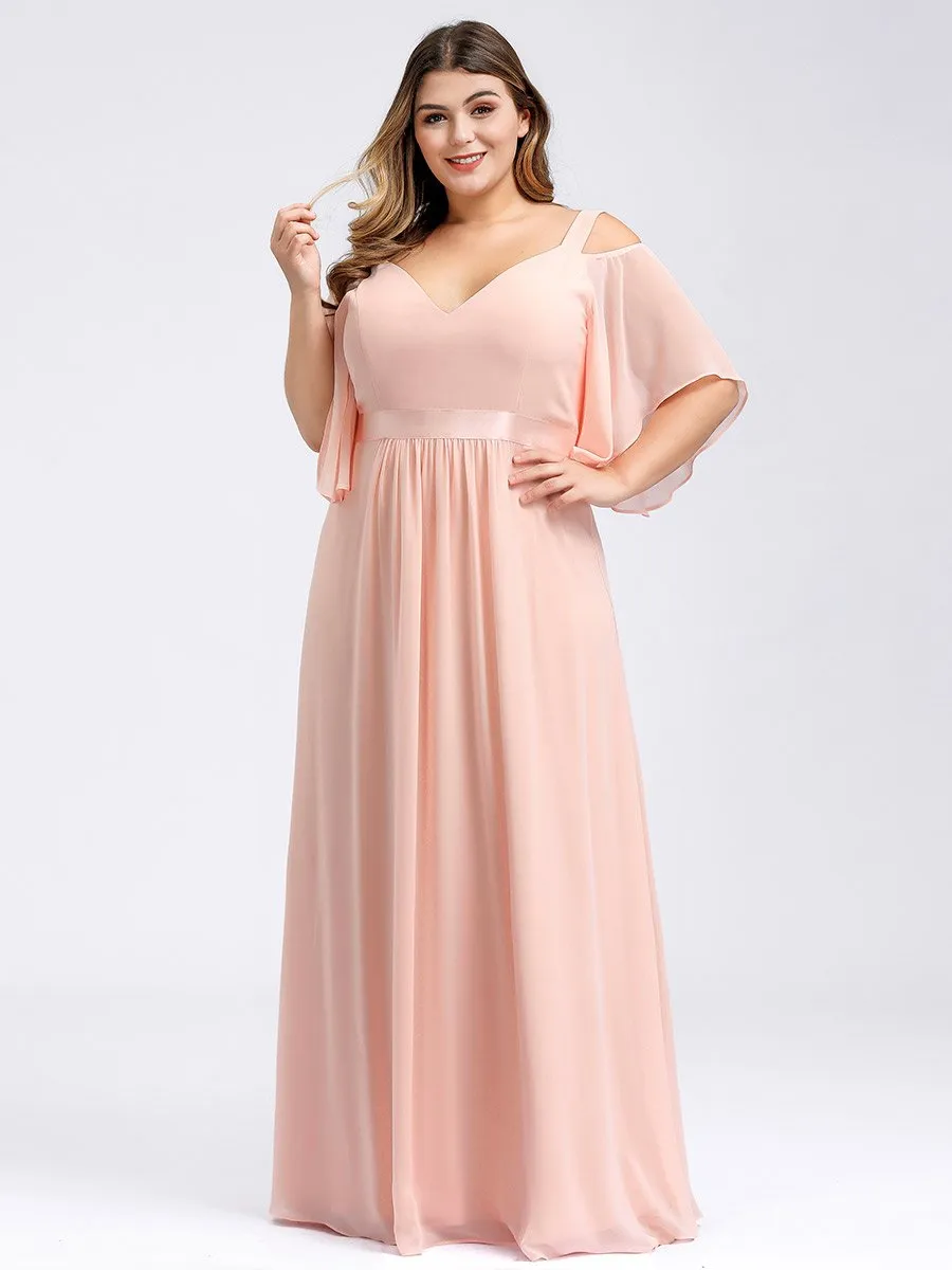 Cold Shoulder Chiffon Wholesale Bridesmaid Dress with Ruffle Sleeves