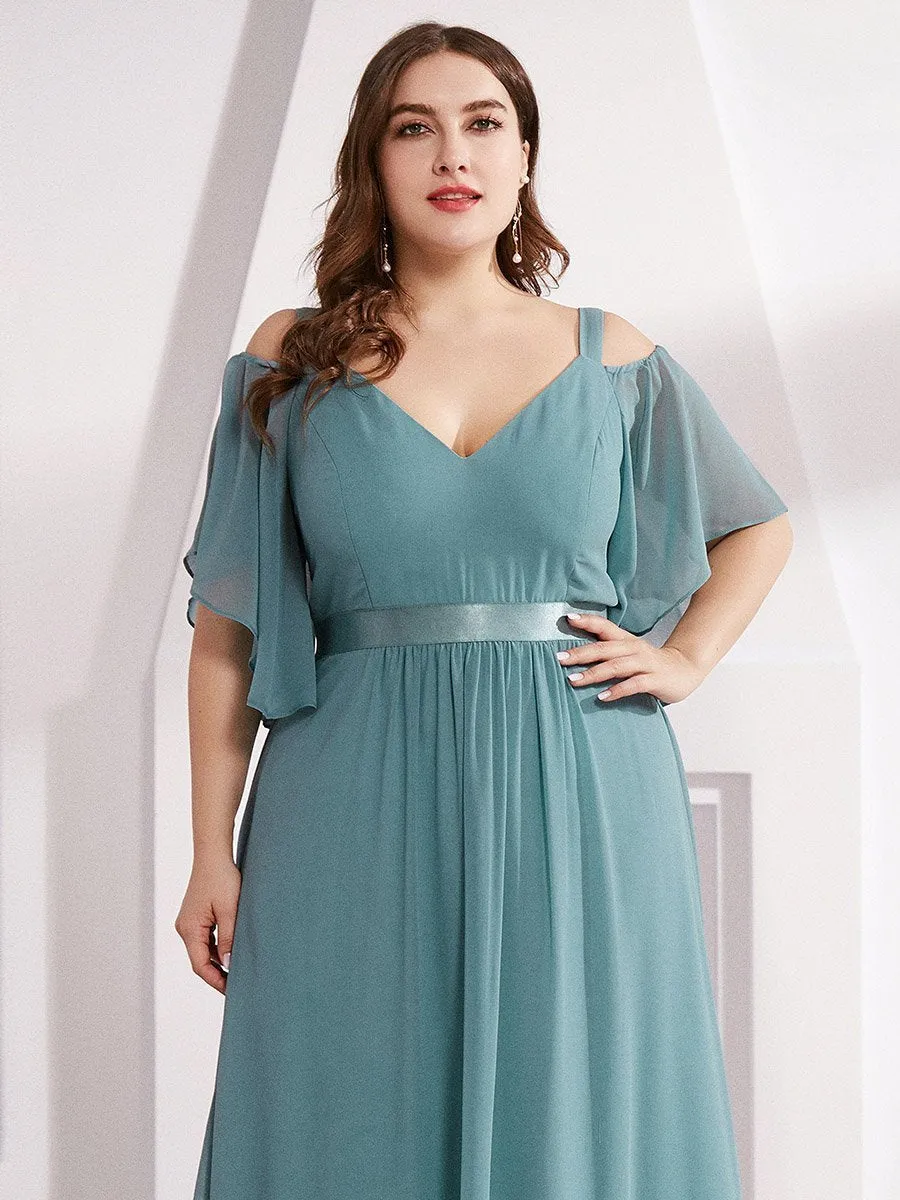 Cold Shoulder Chiffon Wholesale Bridesmaid Dress with Ruffle Sleeves