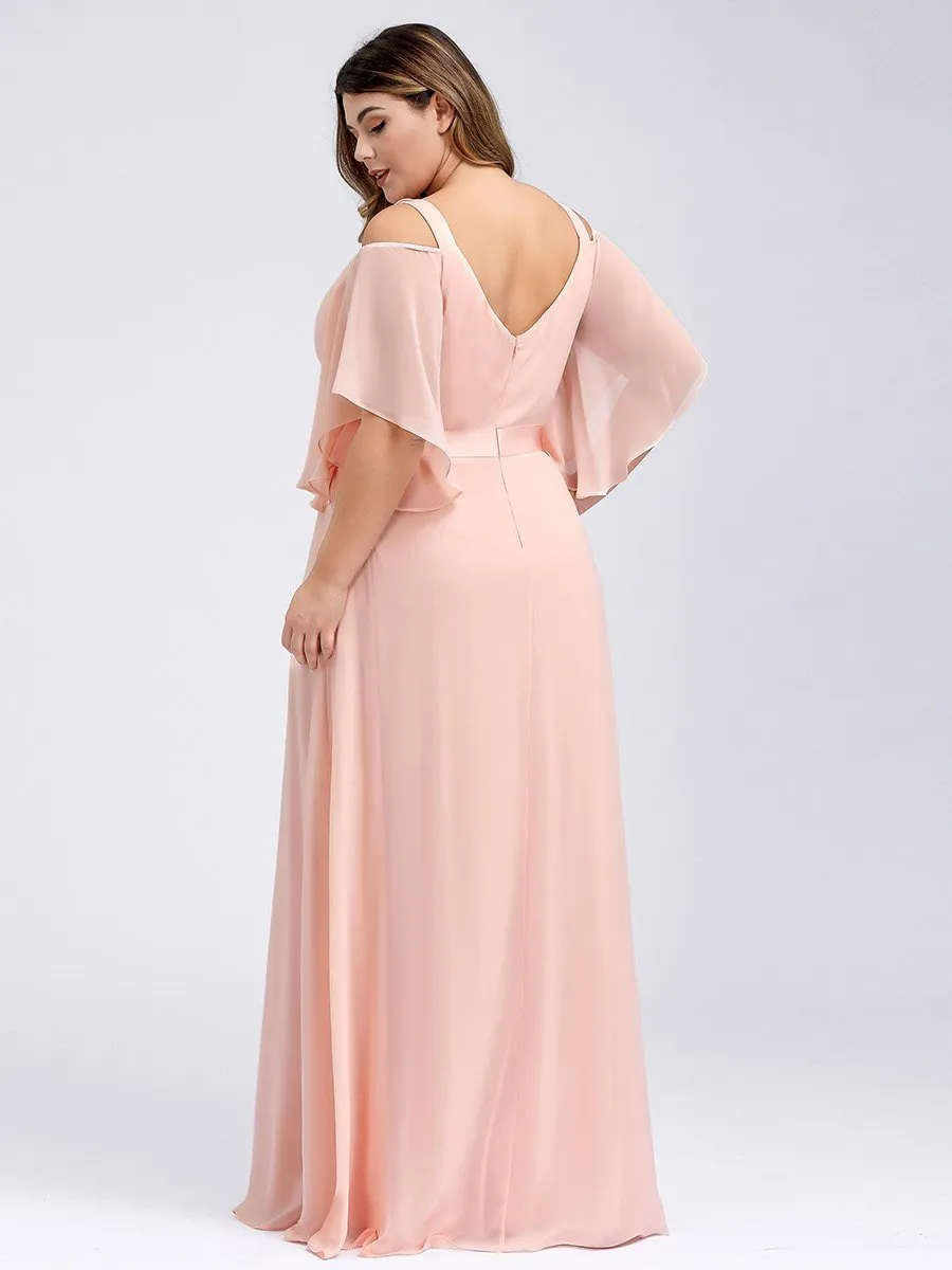 Cold Shoulder Chiffon Wholesale Bridesmaid Dress with Ruffle Sleeves