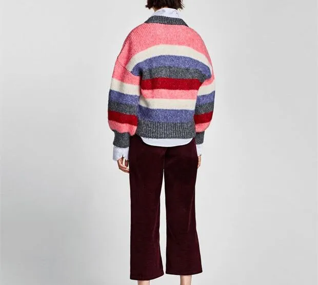 Colorful Striped Cute Oversize Woman Sweater