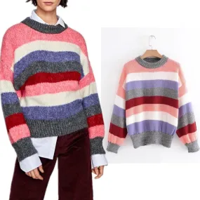 Colorful Striped Cute Oversize Woman Sweater