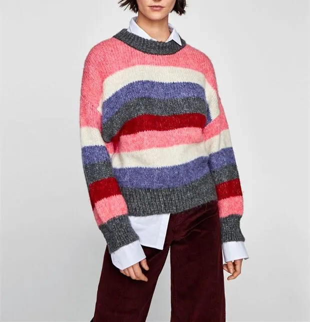 Colorful Striped Cute Oversize Woman Sweater