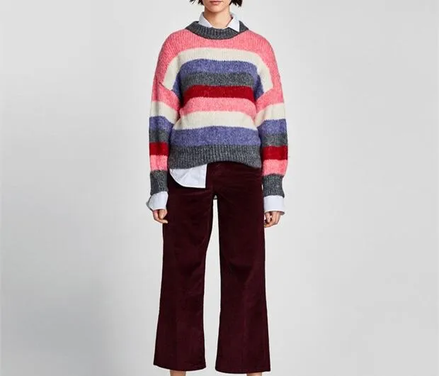 Colorful Striped Cute Oversize Woman Sweater