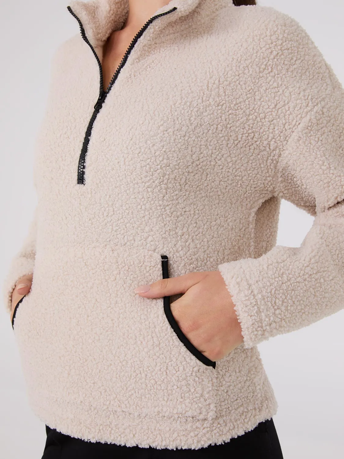 Contrast Piping Half-Zip Sherpa Sweater