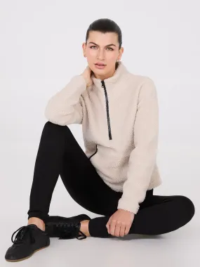 Contrast Piping Half-Zip Sherpa Sweater