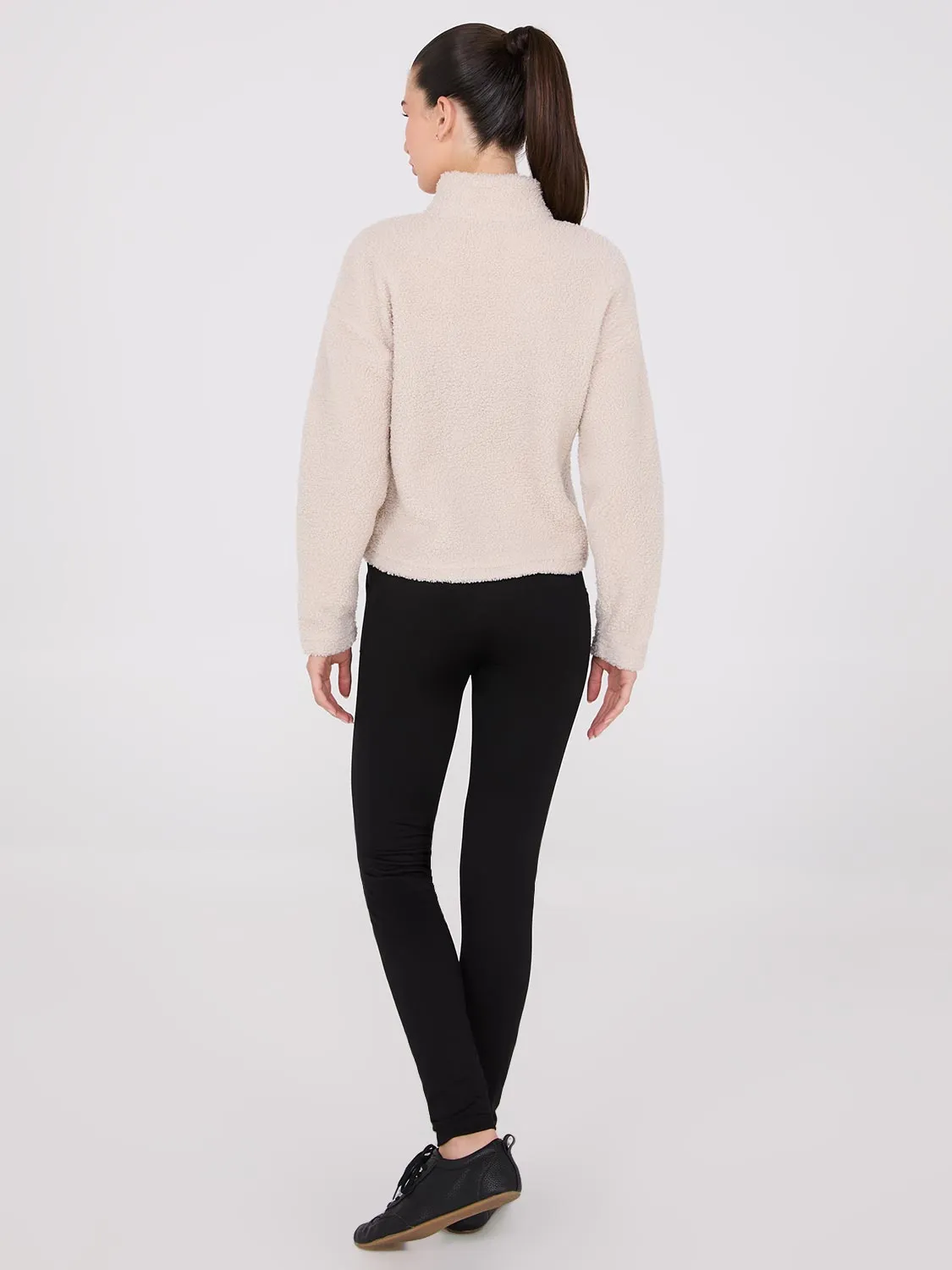 Contrast Piping Half-Zip Sherpa Sweater