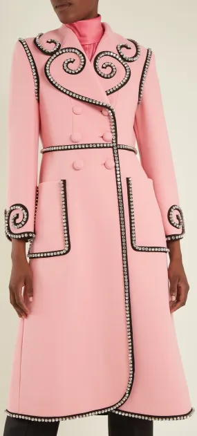 Crystal-Embellished Double-Breasted Coat, Pink