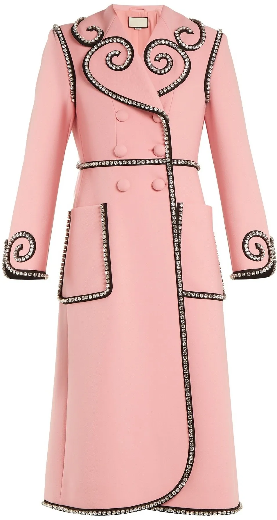 Crystal-Embellished Double-Breasted Coat, Pink