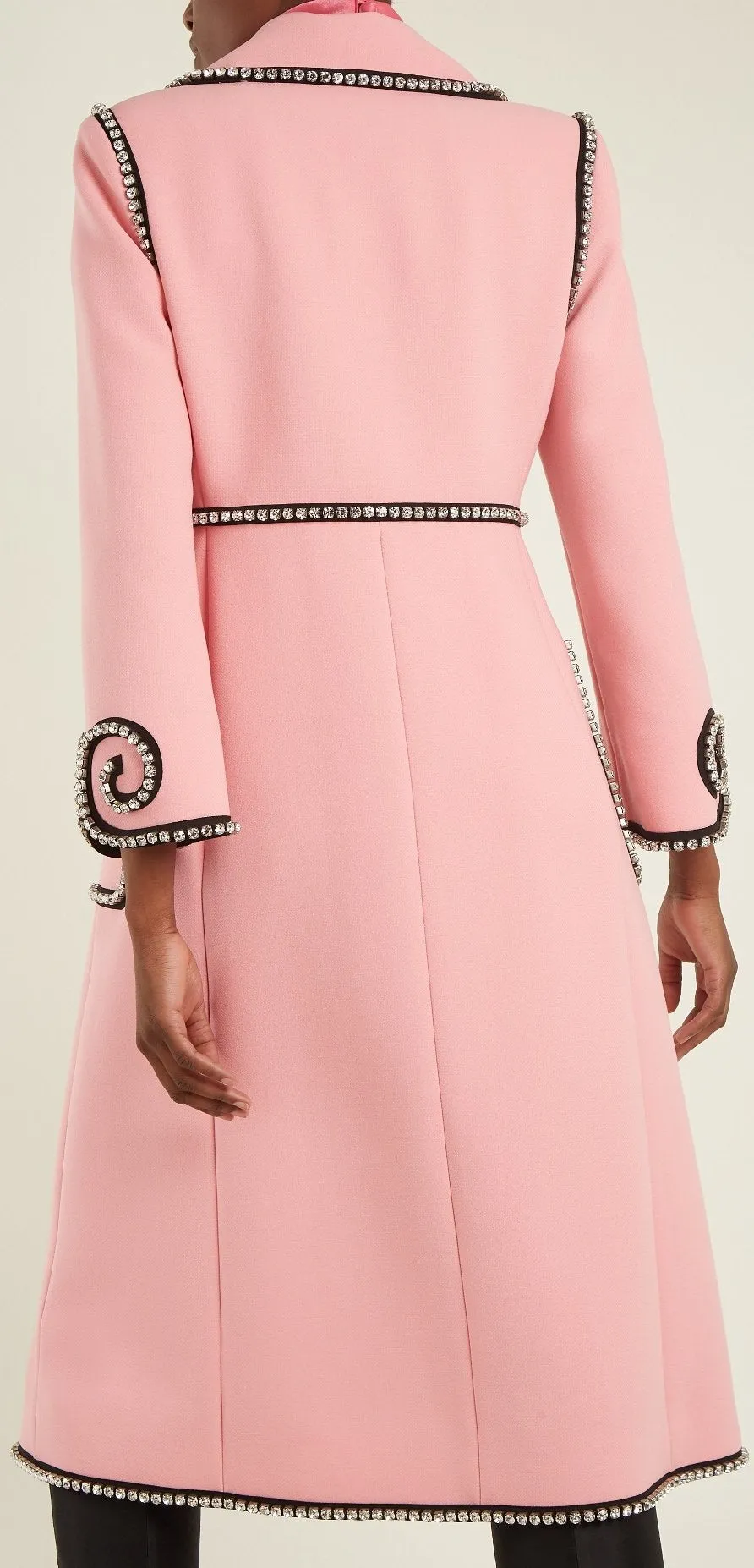 Crystal-Embellished Double-Breasted Coat, Pink