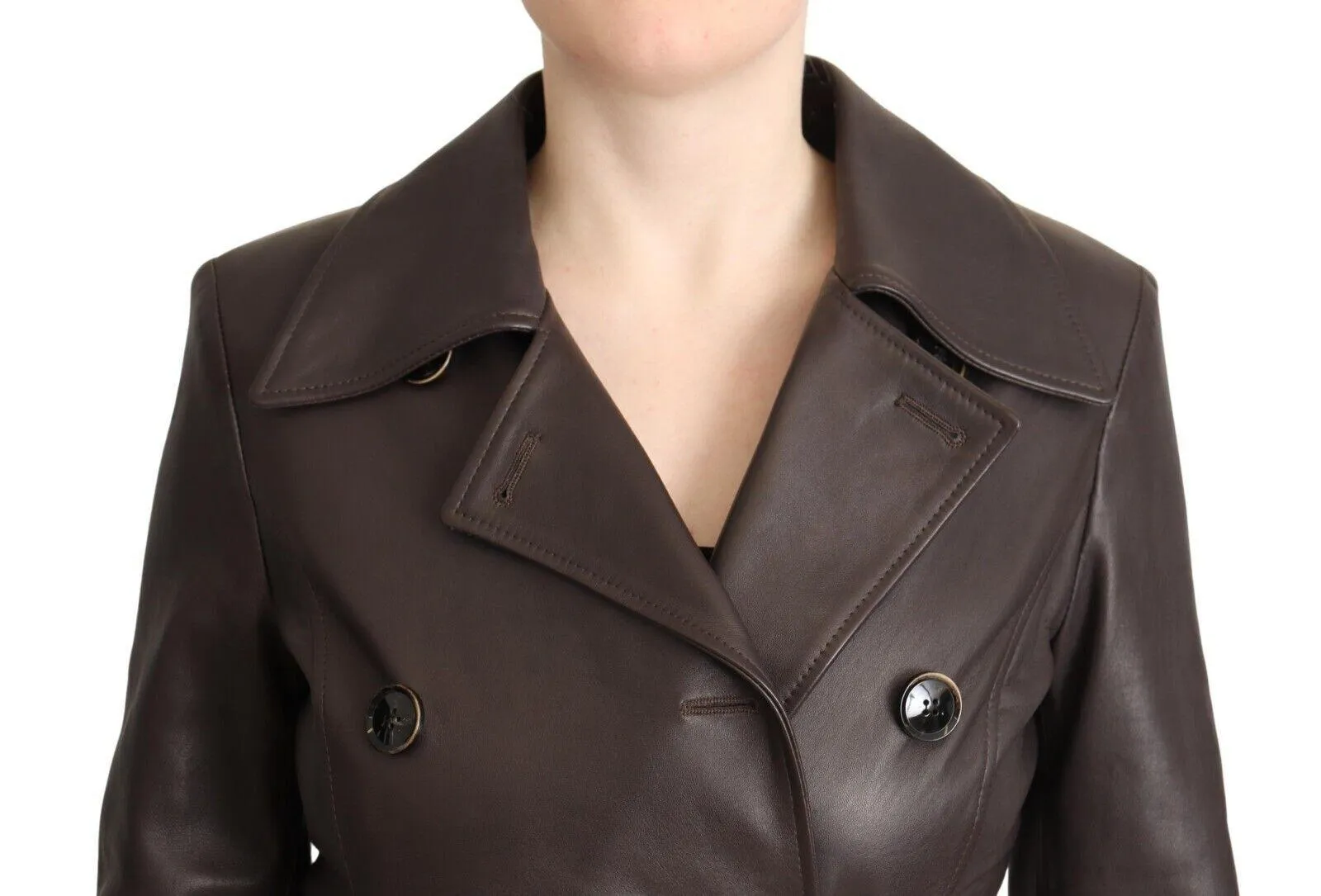 Dolce & Gabbana Dark Brown Leather Long Sleeves Belted Jacket