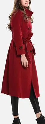 Double-Breasted Belted Wool Coat, Red