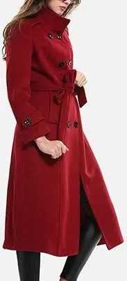 Double-Breasted Belted Wool Coat, Red