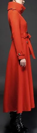 Double-Breasted Long Cashmere Coat, Orange