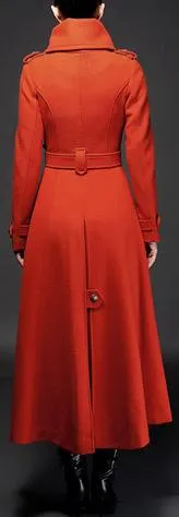 Double-Breasted Long Cashmere Coat, Orange