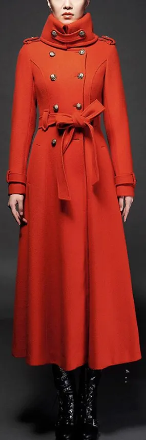 Double-Breasted Long Cashmere Coat, Orange