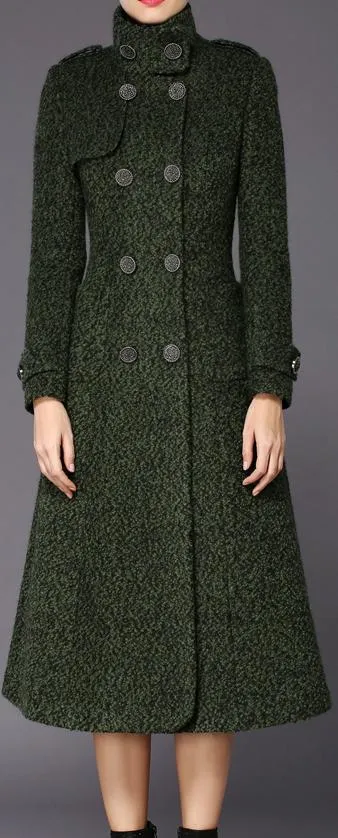 Double-Breasted Turtle-Neck Wool Coat