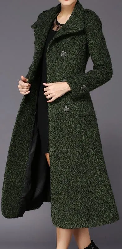 Double-Breasted Turtle-Neck Wool Coat