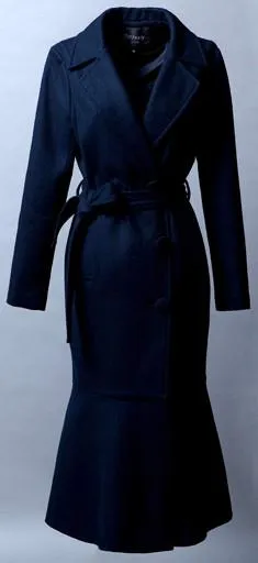 Double-Breasted Wool Coat with Flared Hem in Deep Blue