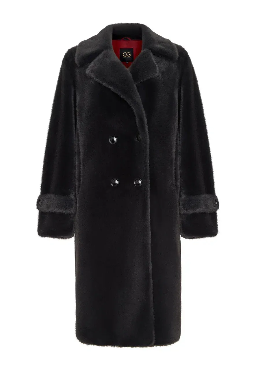 Double-Buttoned Faux Fur Coat Miriam - Black