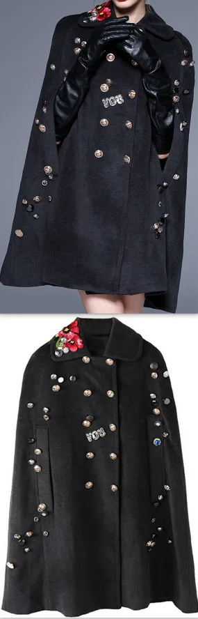 Embellished Wool-Blend Cape-Coat