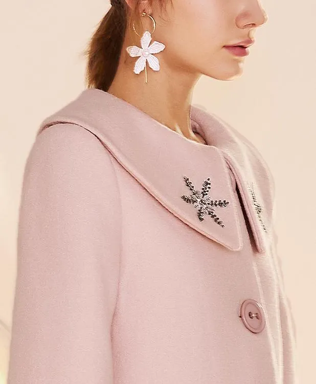 Embroidered Pink Wool Coat