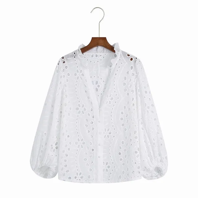 Embroidery Women Blouse Summer 2022 New Fashion Long Sleeve Female Smock Shirt Clothing