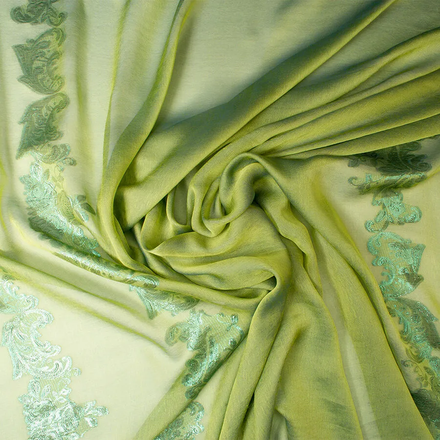 Emerald Green Silk Blend Chiffon Jacquard