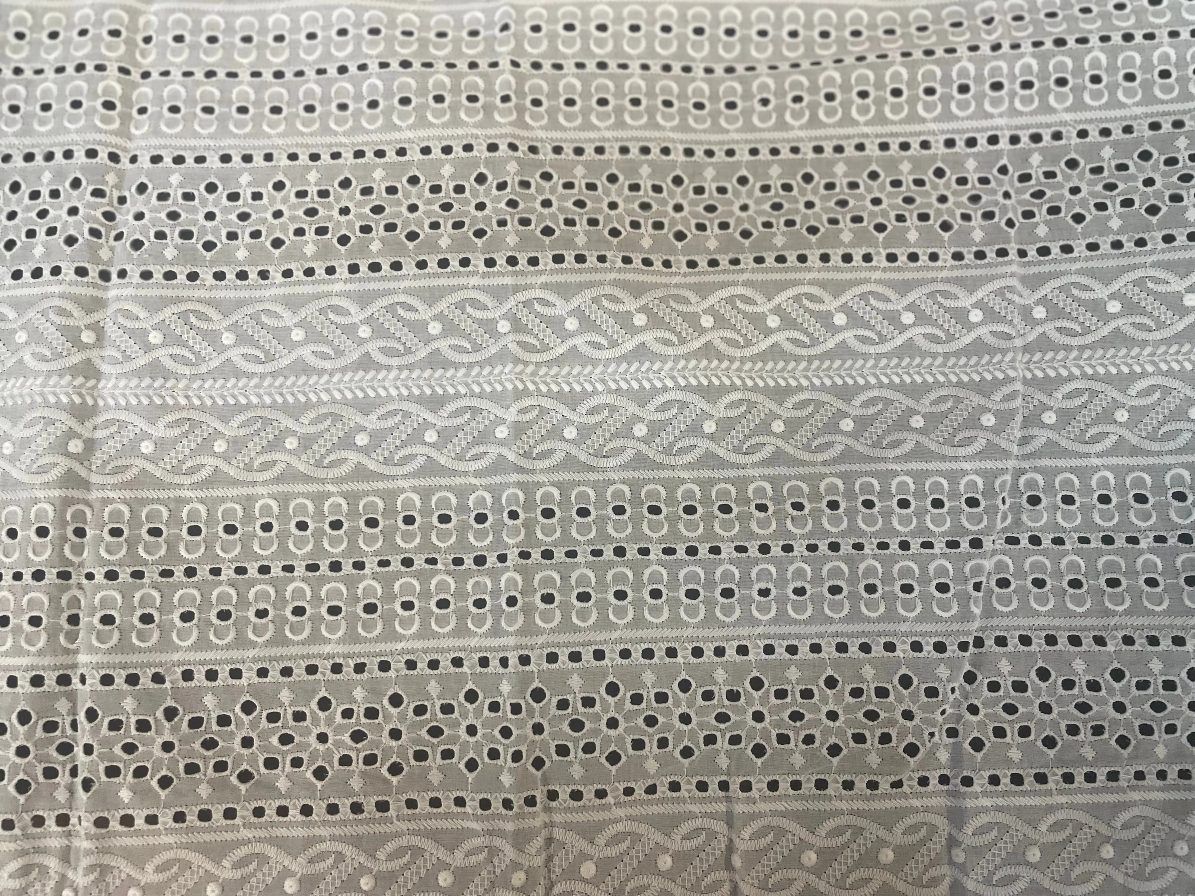 Eyelet Stripe Embroidered Cotton - White